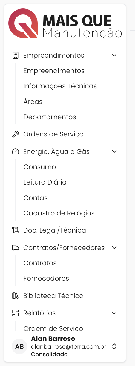 Tela de gestão operacional